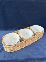 Hand-Woven Seagrass Basket with Ceramic Bowls For Chips And Dip