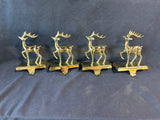 Set Of 4 Brass Reindeer Christmas Stocking Holders *Read Description*
