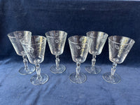 Set Of 6 Libbey Rock Sharpe Etched Wine Goblets