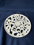 Shabby Chic White Cast Iron Trivet Floral Scrollwork *Read Description*