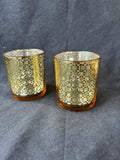 Set Of 6 Gold Tone Glass Votive Candle Holders