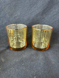 Set Of 6 Gold Tone Glass Votive Candle Holders