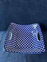 (B)Pair Of Certified International “Bronson Pinchot Home” Blue White Square Handled Serving Bowls