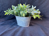 Faux Greenery Arrangement in Rustic Galvanized Metal Planter
