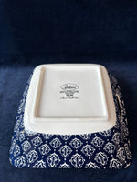 (B)Pair Of Certified International “Bronson Pinchot Home” Blue White Square Handled Serving Bowls