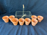 Set Of 8 Small Clay Pots With Basket