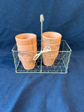 Set Of 8 Small Clay Pots With Basket
