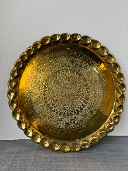 Vintage India Brass Etched Tree of Life Round Tray