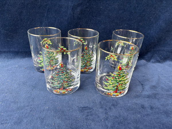 Set Of 5 Spode Christmas Tree/Holly Double Old Fashioned Glasses