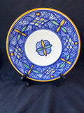 Hand Painted Blue & White Mediterranean Style Ceramic Wall Plate Floral Geometric