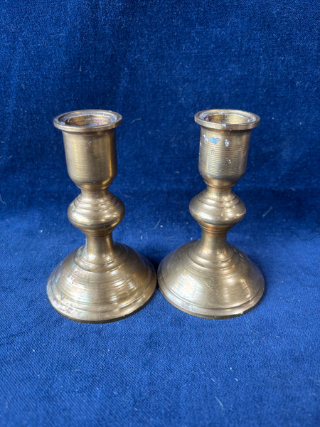 Pair Of Short Brass Candle Sticks