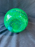 Studio Art Glass Hand Blown Peacock Pattern Teal Green Bubble Vase