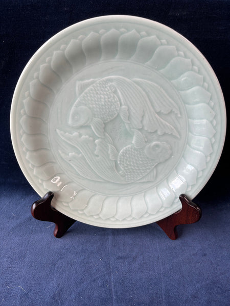 Dinner Plate Celadon Goldfish Koi China Dish