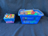 Lot of 2 Walmart Toy Grocery Shopping Baskets with Play Food Accessories