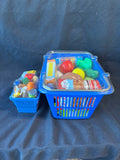 Lot of 2 Walmart Toy Grocery Shopping Baskets with Play Food Accessories