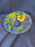 Floral Art Glass Shallow Bowl