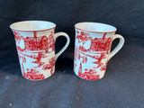 Pair Of Colonial Williamsburg Red and White Townscape Toile Mugs (2 Sets Available, Priced Individually)