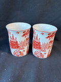 Pair Of Colonial Williamsburg Red and White Townscape Toile Mugs (2 Sets Available, Priced Individually)