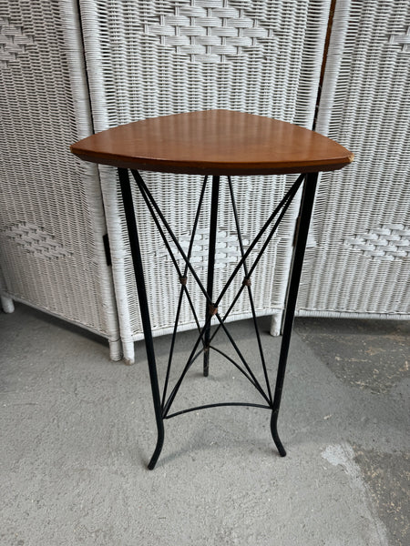 Triangular Black Metal & Wooden Plant Stand or Accent Table