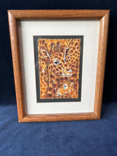 Framed Cloth Baby And Mom Giraffe
