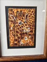 Framed Cloth Baby And Mom Giraffe