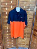 Under Armour Mens Size XL Loose Heatgear Performance Polo Shirt Navy Orange