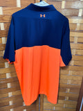 Under Armour Mens Size XL Loose Heatgear Performance Polo Shirt Navy Orange