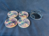 Set Of 4 Thirsty-stone Wine/Grapes Design Coasters W/Holder *Read Description*