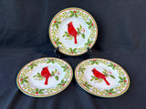 Set Of 3 Andrea by Sadek Christmas Cardinal Salad/Appetizer Plates
