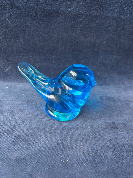 Blue Bird of Happiness Figurine Art Glass Signed Leo Ward
