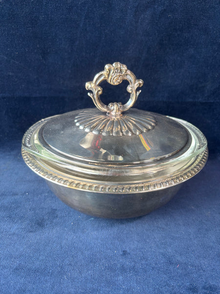 Silver Plated Covered Dish With Pyrex Glass Insert