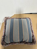 Pair of Blue & Gray Striped Accent Throw Pillows with Decorative Fringe Trim