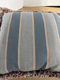 Pair of Blue & Gray Striped Accent Throw Pillows with Decorative Fringe Trim