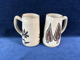 Pair Of Tall Tan Glazed Pottery Mugs