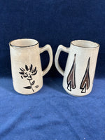 Pair Of Tall Tan Glazed Pottery Mugs