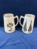 Pair Of Tall Tan Glazed Pottery Mugs