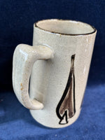 Pair Of Tall Tan Glazed Pottery Mugs