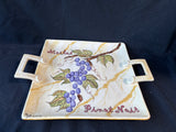 Signed Hand-Painted Ceramic Wine-Themed Serving Tray with Handles