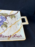 Signed Hand-Painted Ceramic Wine-Themed Serving Tray with Handles