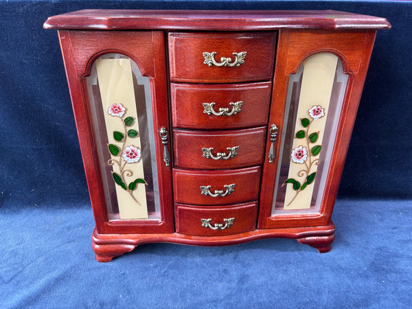 Jewelry Cabinet With Etched Glass And Drawers *Read Description*