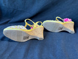 Jaclyn Smith Cork Wedge Sandals T Strap Floral Print Fabric Women’s Size 8M (C)