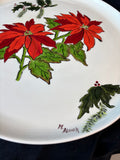 Large Hand-Painted Poinsettia Holiday Platter Signed M. Block