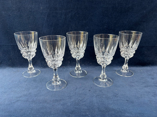 Set Of 5 Cristal d'Arques Durand Pompadour Lead Crystal Wine Water Glasses