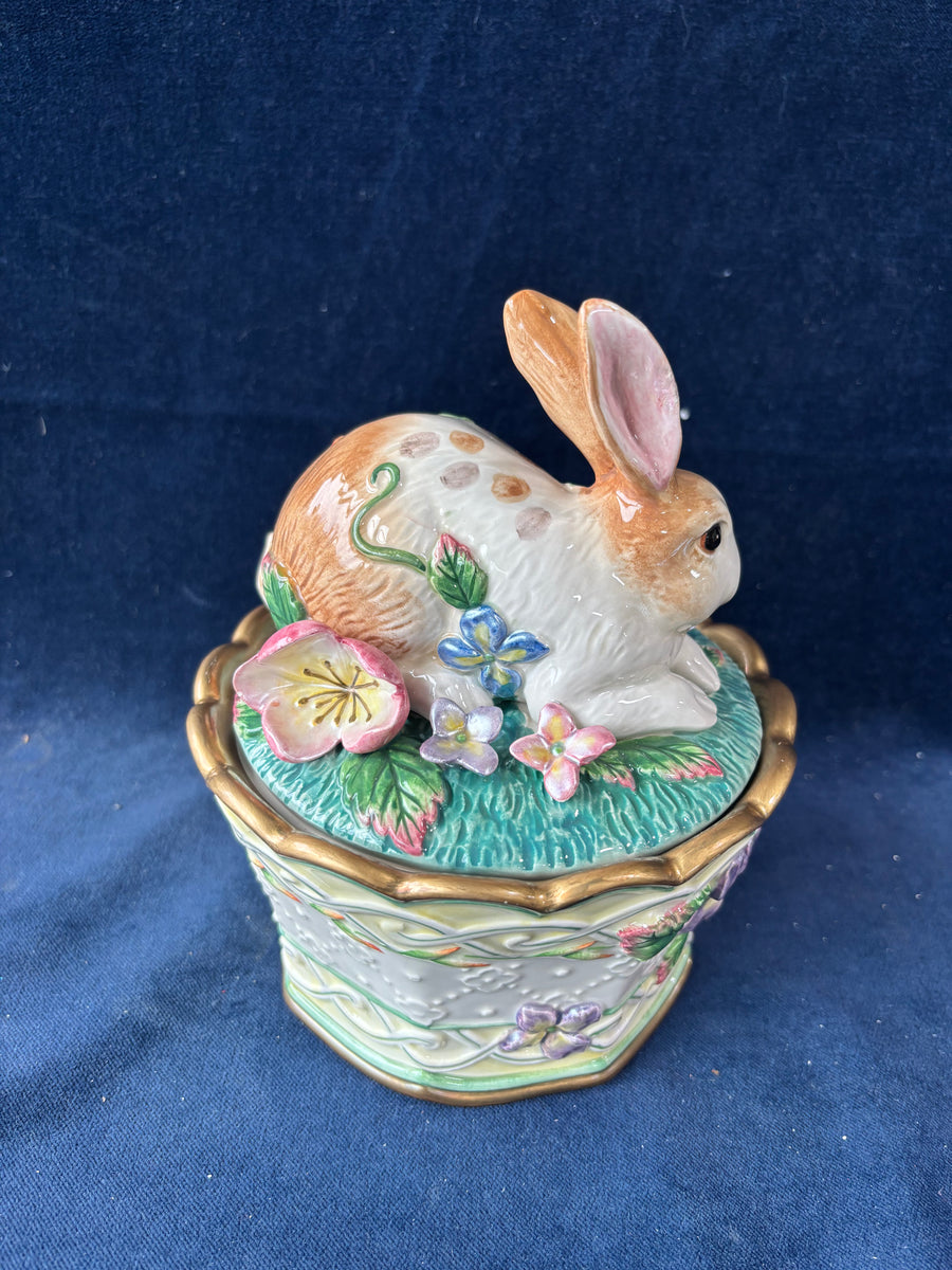 Fitz & Floyd Garden Rhapsody Rabbit Bunny Trinket Box Floral Lidded Ja ...