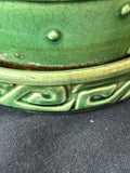 McCoy Green Pottery Greek Key Planter w/ Attached Saucer *Read Description*