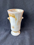 Art Deco Marbled Slag Glass Vase, White & Amber Swirl *Read Description*