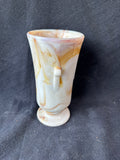Art Deco Marbled Slag Glass Vase, White & Amber Swirl *Read Description*