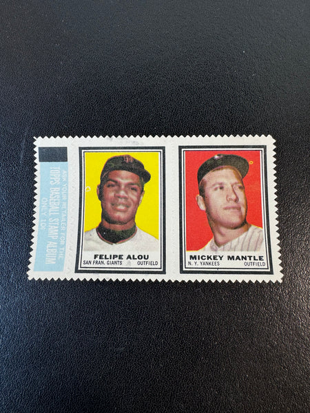 (H) Topps 1962 Uncut Baseball Stamp: Mickey Mantle & Felipe Alou