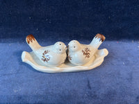 Brown And White Bird Salt And Pepper Shakers With Under Plate