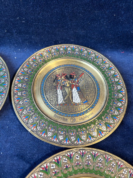 Set Of 4 Egypt Airlines First Class Etched Brass Collectible Plates